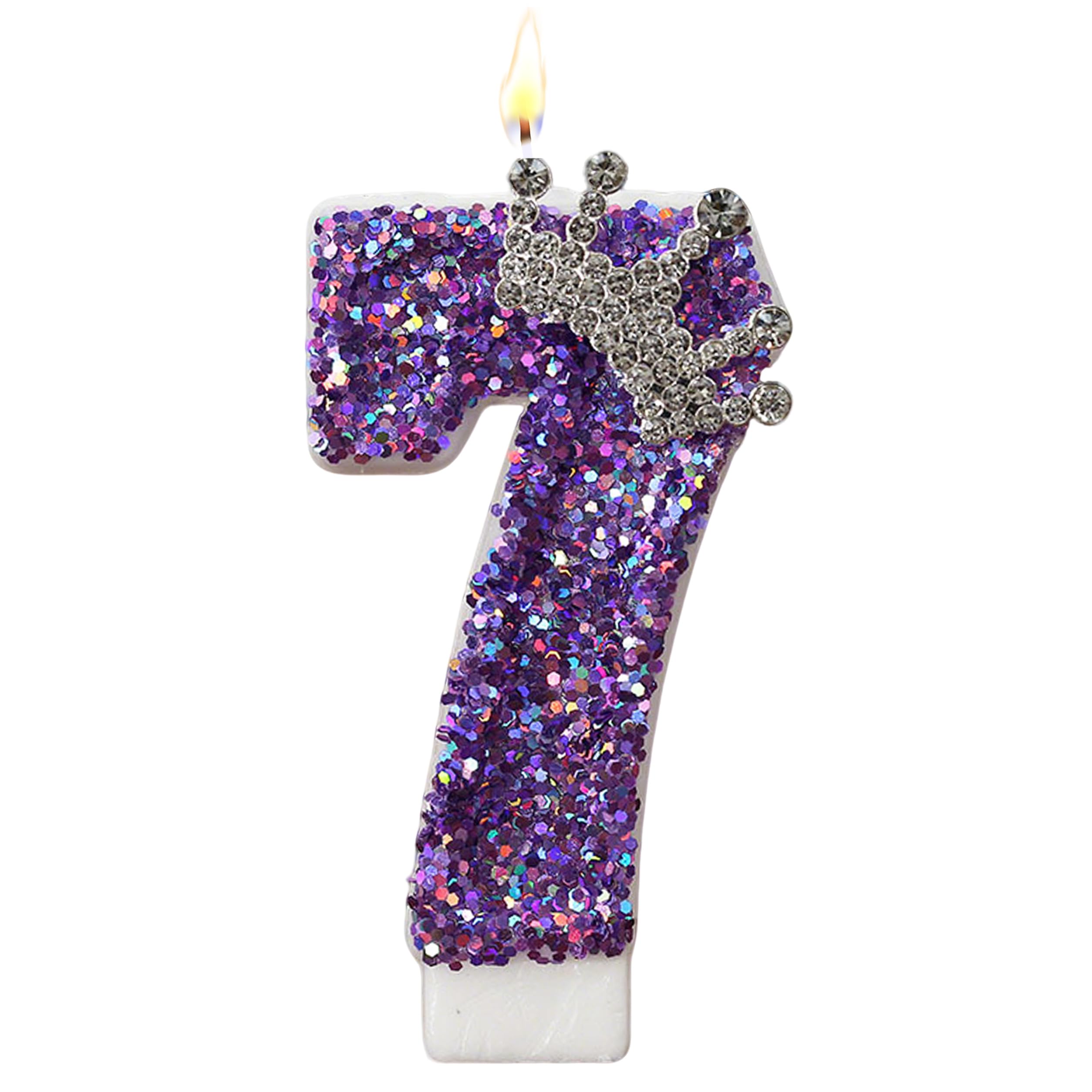 K Pop Number Birthday Candles, Glitter Crown Birthday Candles for Cakes Decoration, Stylish Kpop Music Themed Cake Topper for Girls Birthday Party Supplies & Anniversary (Holo Purple, Number 7)