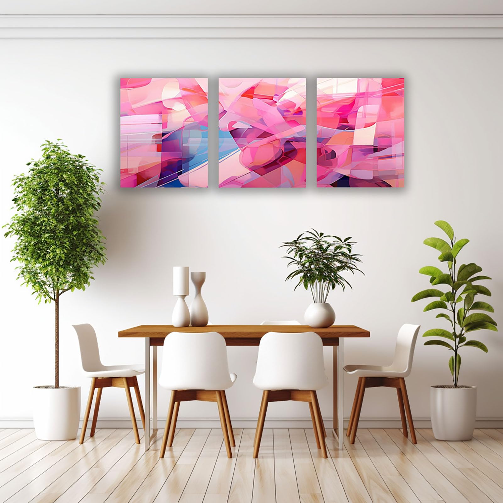 AMXBZC 3-teiliges Set Abstraktes Leinwand Bilder Kunstdrucke Buntes, einfaches Muster Wohnzimmer Wandbild Wand Wanddekoration - Modern Kunst für Büro(Pink)-60x80cmx3 Ungerahmt