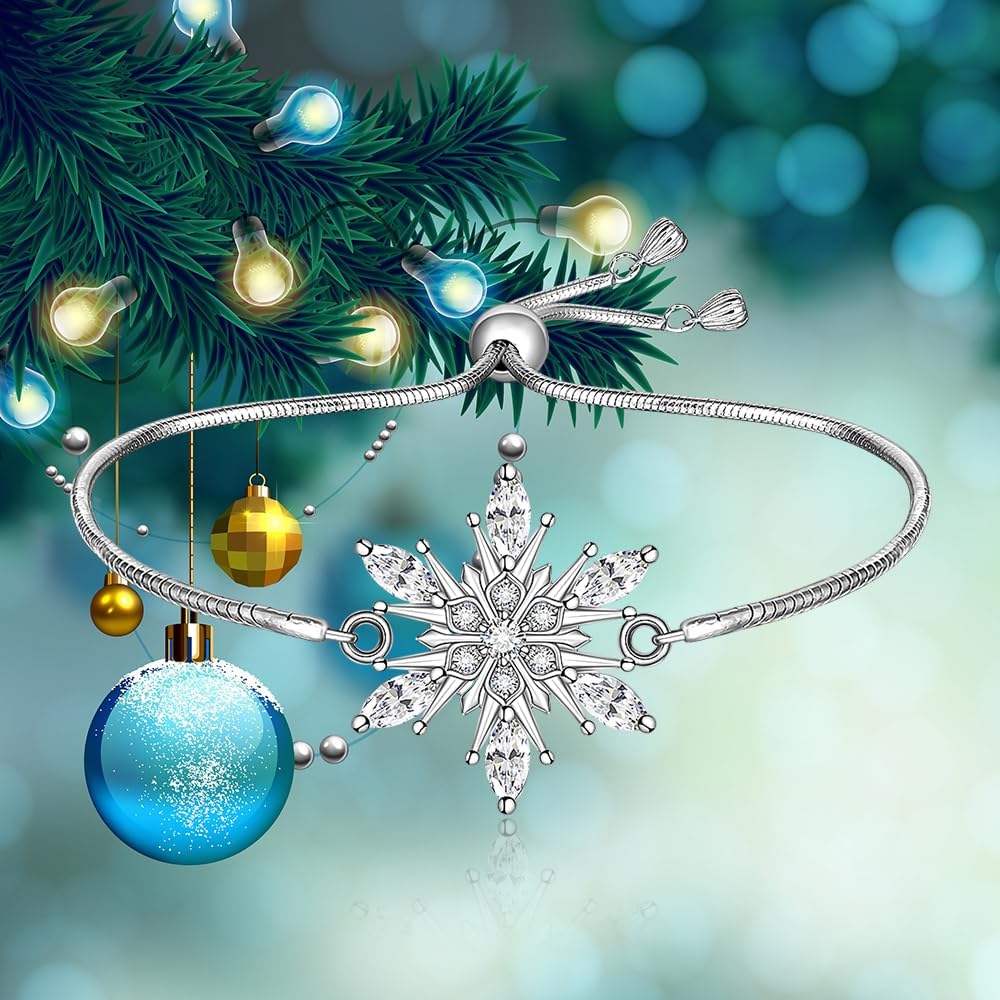Christmas Snowflake Bracelet for Women Christmas Bracelet Sterling Silver Snowflakes Winter Freeze Chain X-Mas Birthday Gifts - Image 8