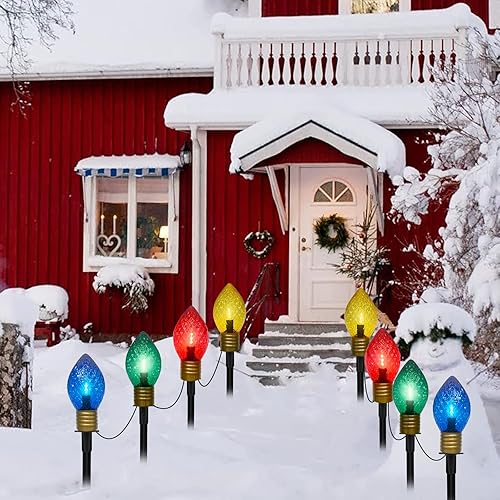Paquete de 2 luces de camino de Navidad Jumbo C9 para exteriores, luces LED de camino de Navidad de 7 pies con estacas de marcador de camino, Paquete de 2 luces de camino de Navidad Jumbo C9 para exteriores, luces LED de camino de Navidad de 7 pies con estacas de marcador de camino,