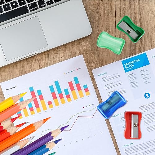 Miniatura 6 de Sacapuntas de plástico de colores – 96 piezas de sacapuntas manual para niños con tapa – Mini mano con tapa