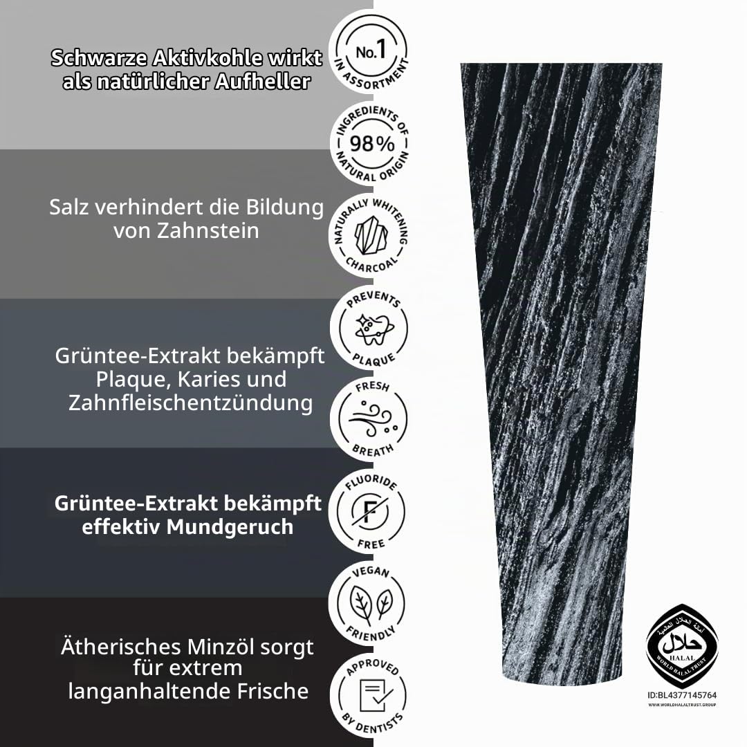 Ecodenta Aktivkohle Zahnpasta Weisse Zähne Ohne Fluorid 8 Pack I Schwarze Kohle Zahncreme Zahnaufhellung I Black Activated Charcoal Teeth Whitening Toothpaste 8x100ml