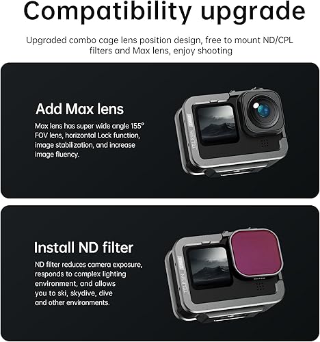 Miniatura 2 de TELESIN Carcasa de aluminio con marco protector de carcasa metálica para GoPro Hero 12 11 10 9 Negro, se adapta a Go Pro cuando ND CPL Filtro de