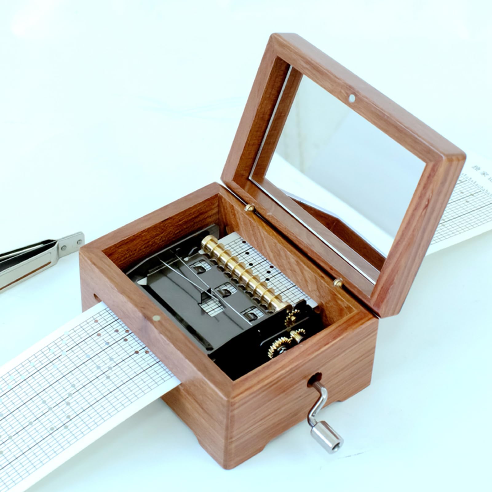 Caja Musical De Madera con Manivela, Caja Musical Personalizada De 30 Notas, 10 Cintas De Papel, Velocidad Ajustable, Kit De Herramientas para Crear Tu Propia Música.