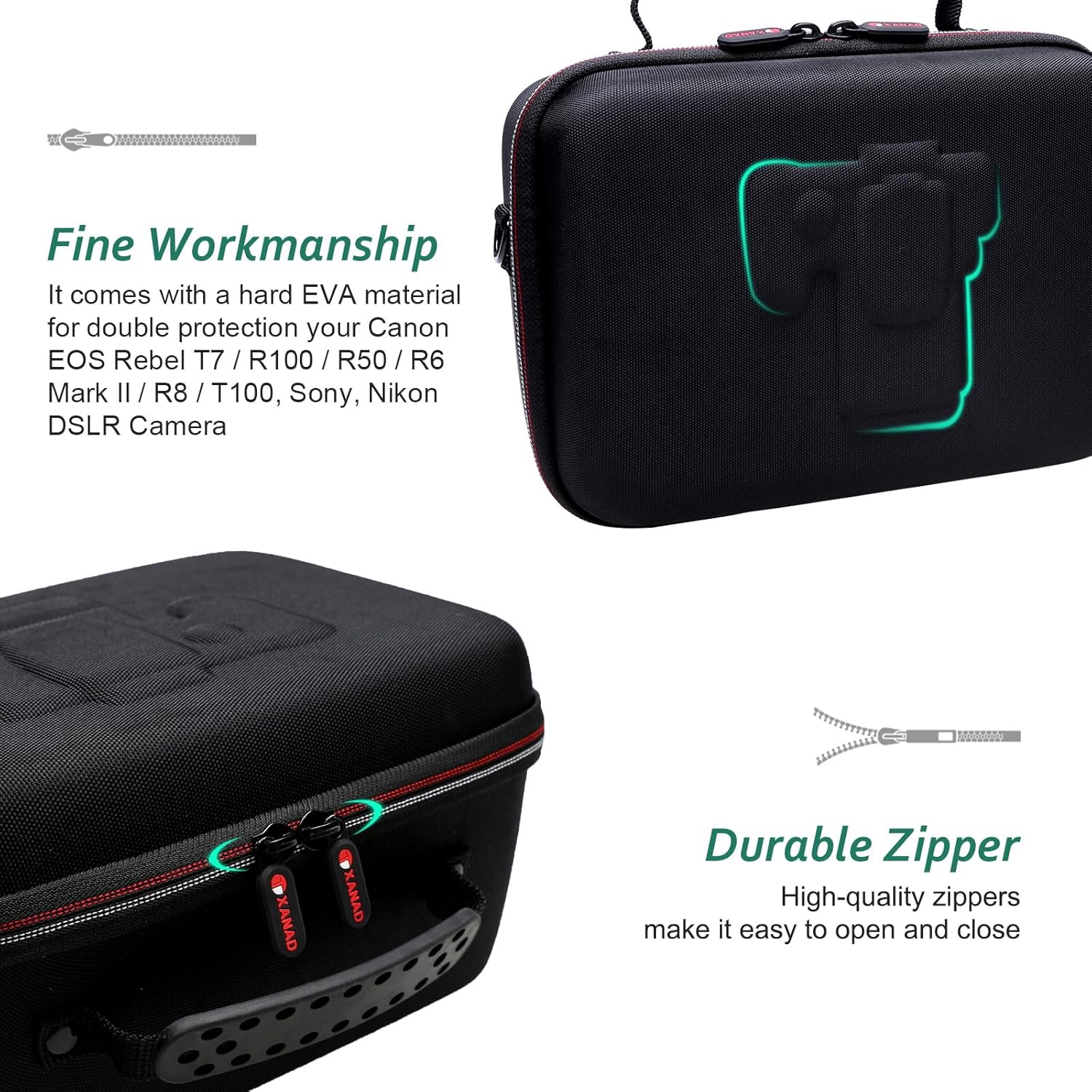 XANAD Camera Case Compatible with Canon EOS Rebel T7/R100/R50/R6 MarkII/R50 V/R8/R10/R6 MarkIII/R5 Mark II/RP/R7/5D MarkIV/R5 Canon Sony Panasonic Nikon DSLR Mirrorless Camera,Lens,Tripod,Black - Image 7
