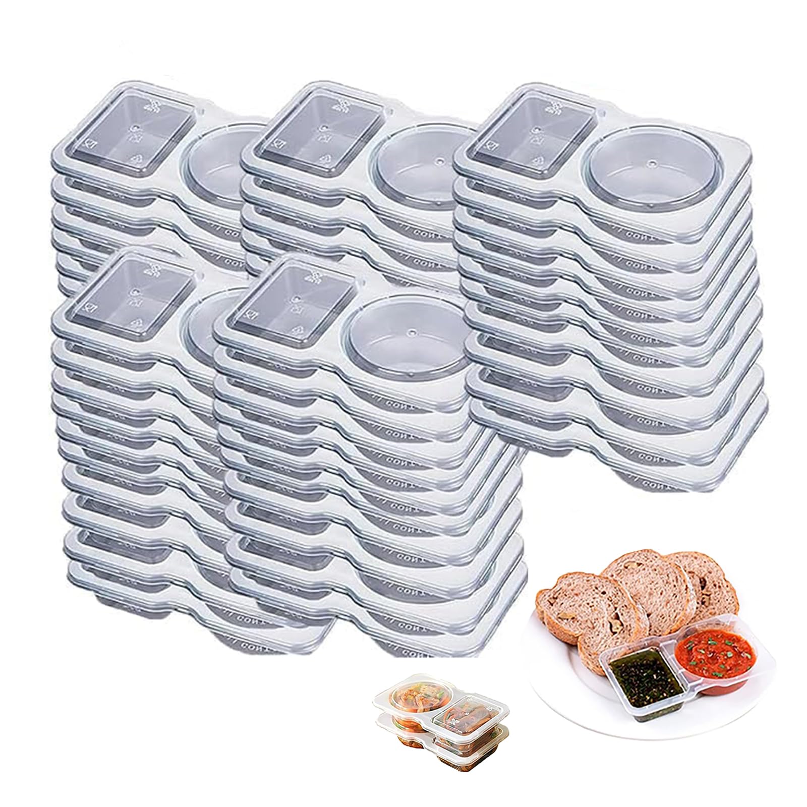 XIANTIAN 10PCSReusable Snack Containers, Double Compartment Snack Pots with Lids,Thickened and Portable Sauce Condiment and Dip Containers for Picnic/Work Lunch (100)
