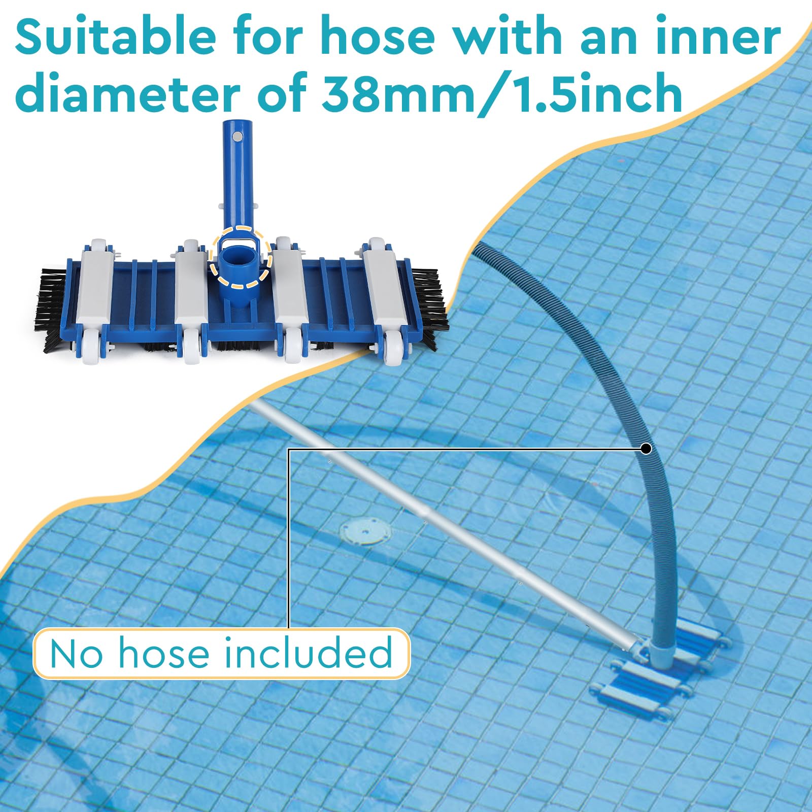 EFUTURETIME Limpiafondos Aspirador Manual de Piscina con Cepillos Laterales y Rodillos, con Desmontable Pértiga Telescópica de 2 m