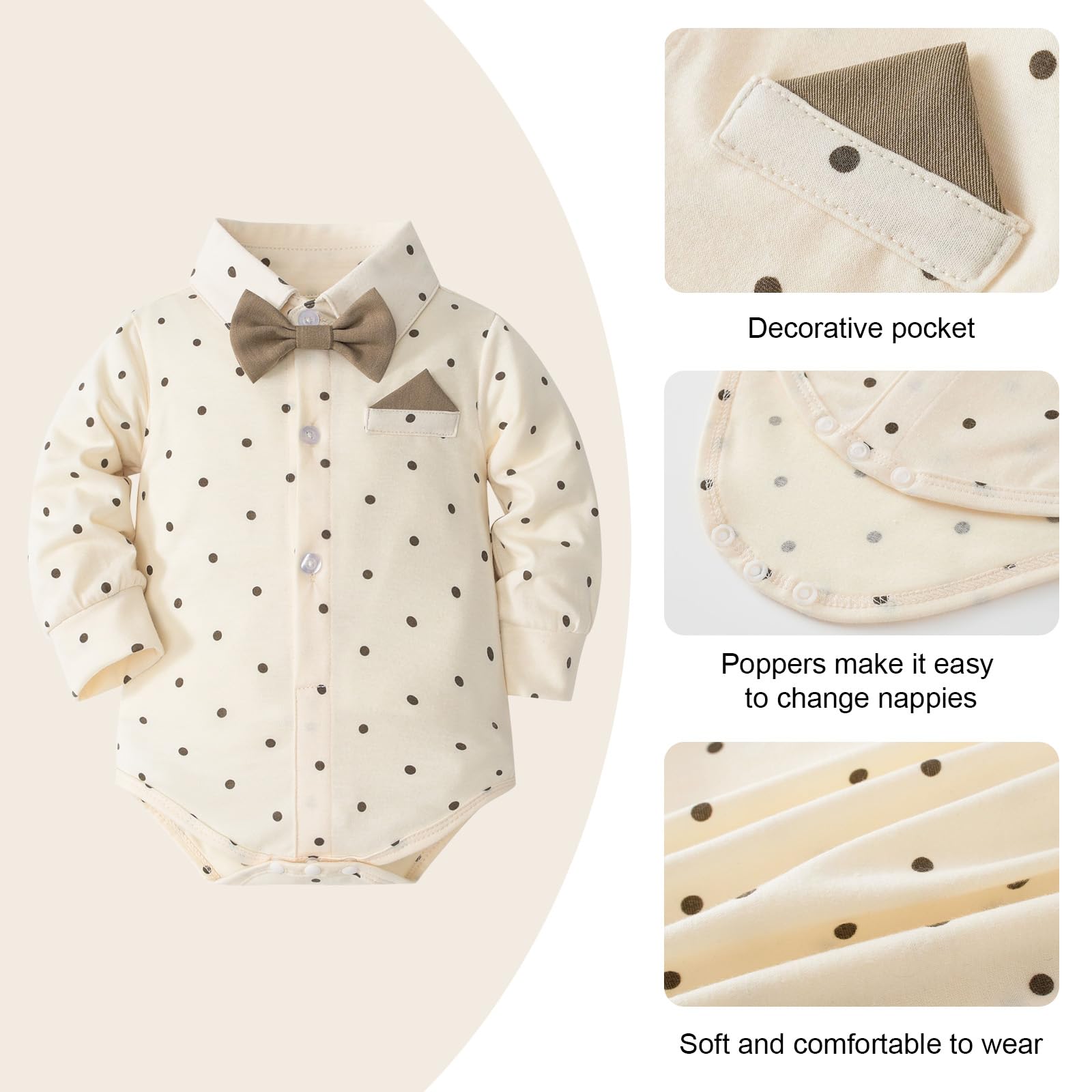 Ensemble de vêtements formels pour bébé garçon, grenouillère, chemise avec nœud papillon, pantalon et chapeau pour mariage, anniversaire, fête