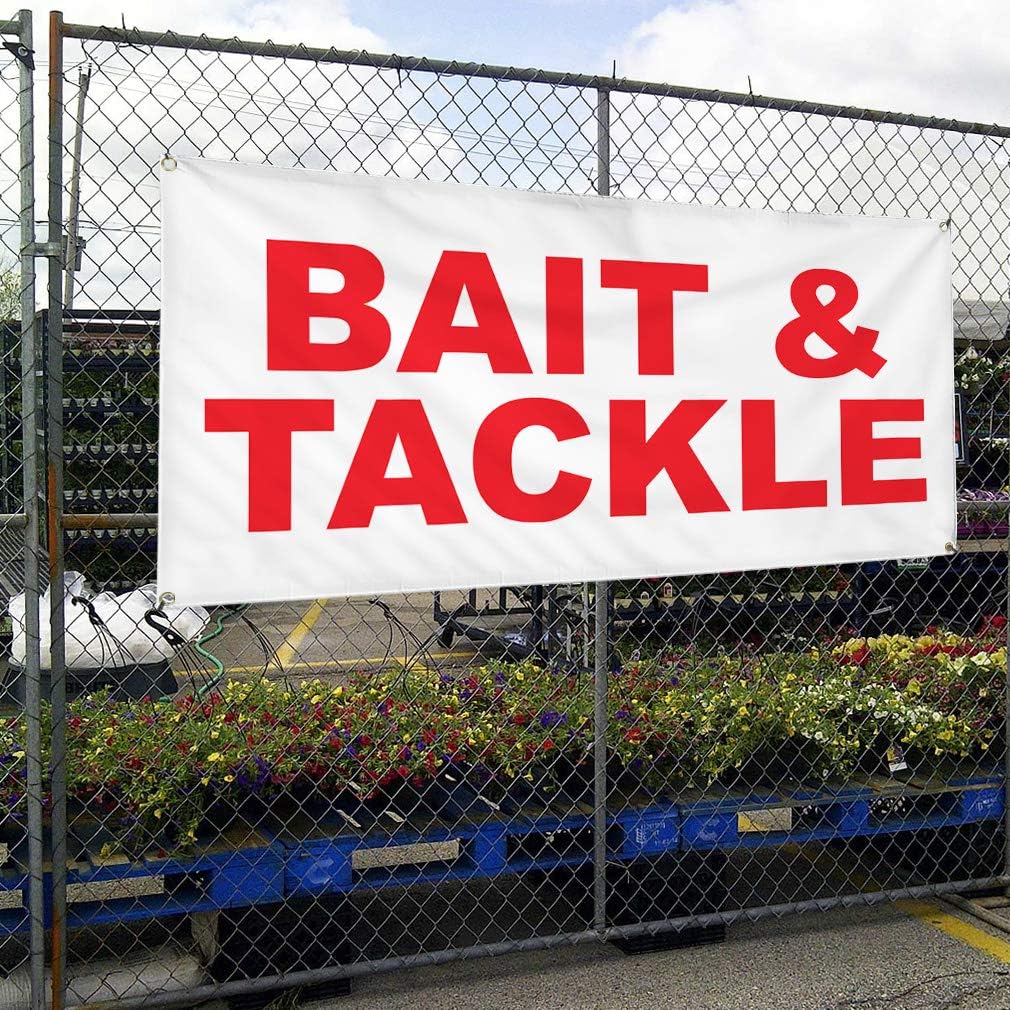 Vinyl Banner Multiple Sizes Bait Tackle Red Retail Outdoor Weatherproof Industrial Yard Signs 4 Grommets 24x48Inches