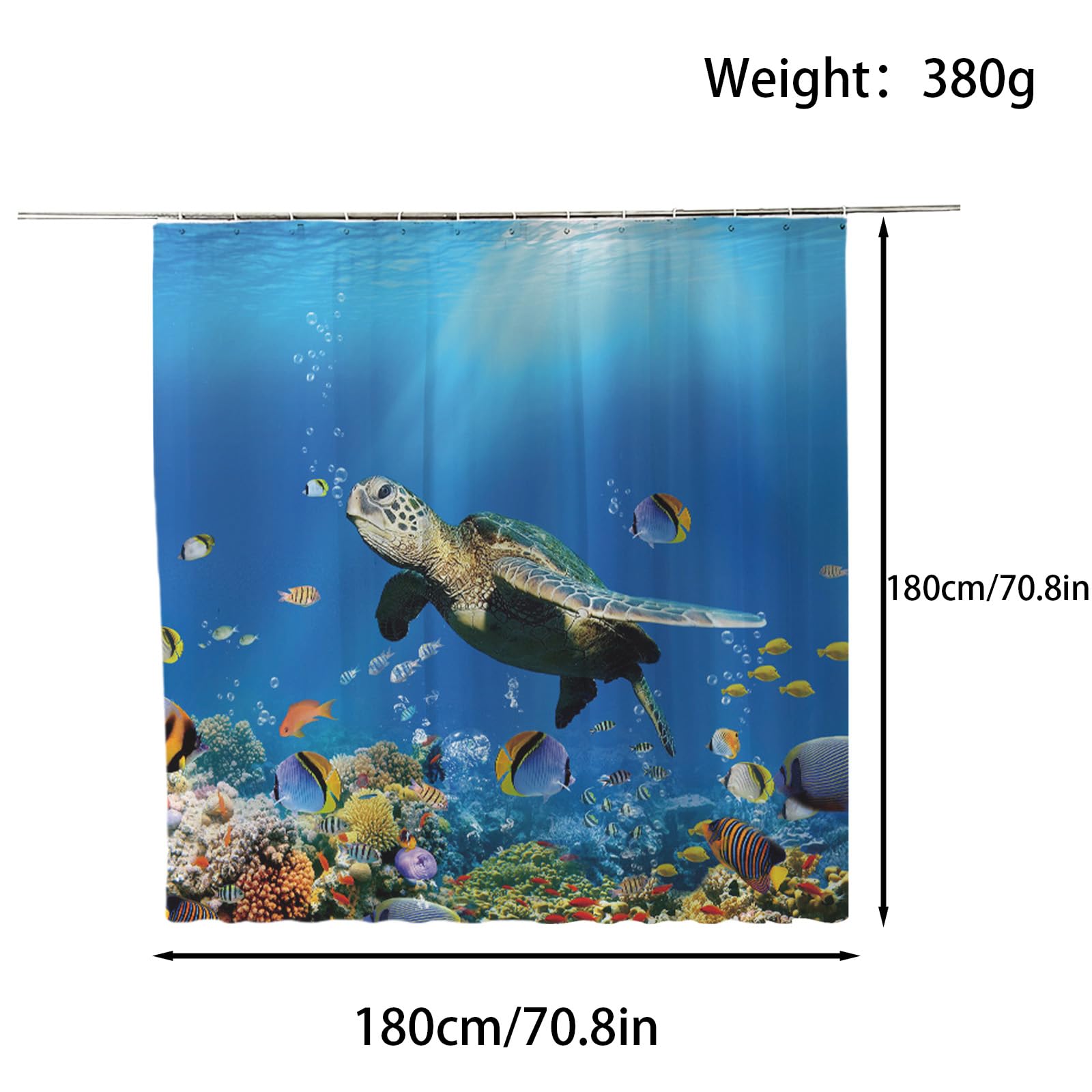FAIRYGATE Shower Curtain Blue Mould Proof Resistant Waterproof Ocean Waves Bathroom Curtains Quick-Drying Weighted Polyester Shower Curtains for Bathroom Wet Room Tub B9314 - Image 2