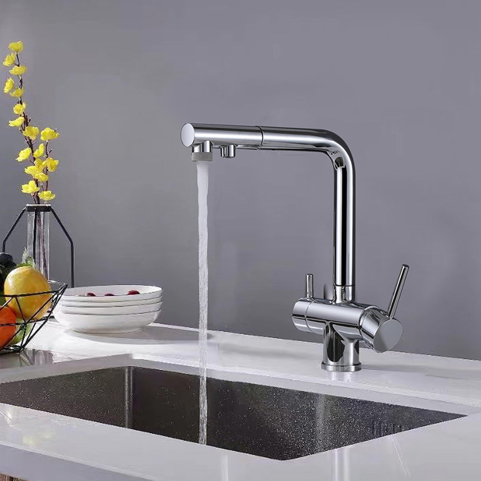 Küchenarmatur mit schwenkbarem Auslauf für Trinkwasser und Filtration