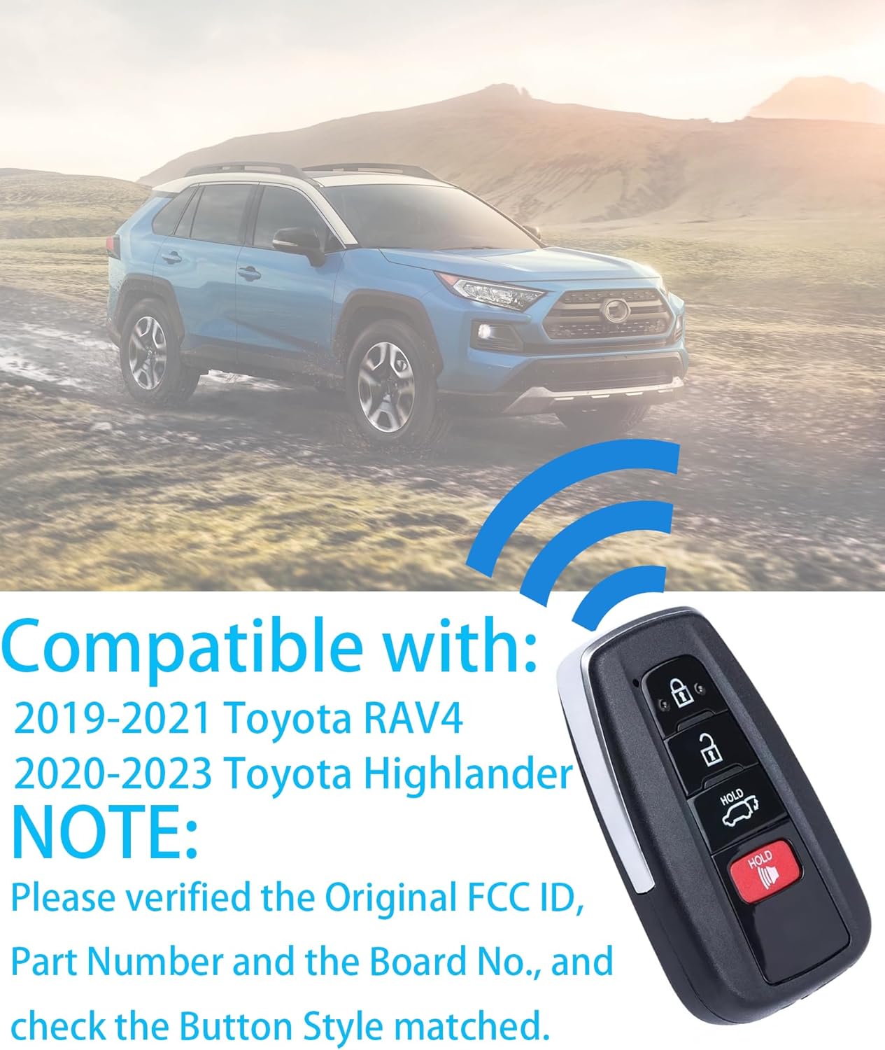 Smart Key for Toyota RAV4 2020-2023, Alliskeys Smart Remote Key Fob Fit for Toyota Highlander 2019-2023 HYQ14FBC 231451-0351 8990H-0R030 8990H-0E020