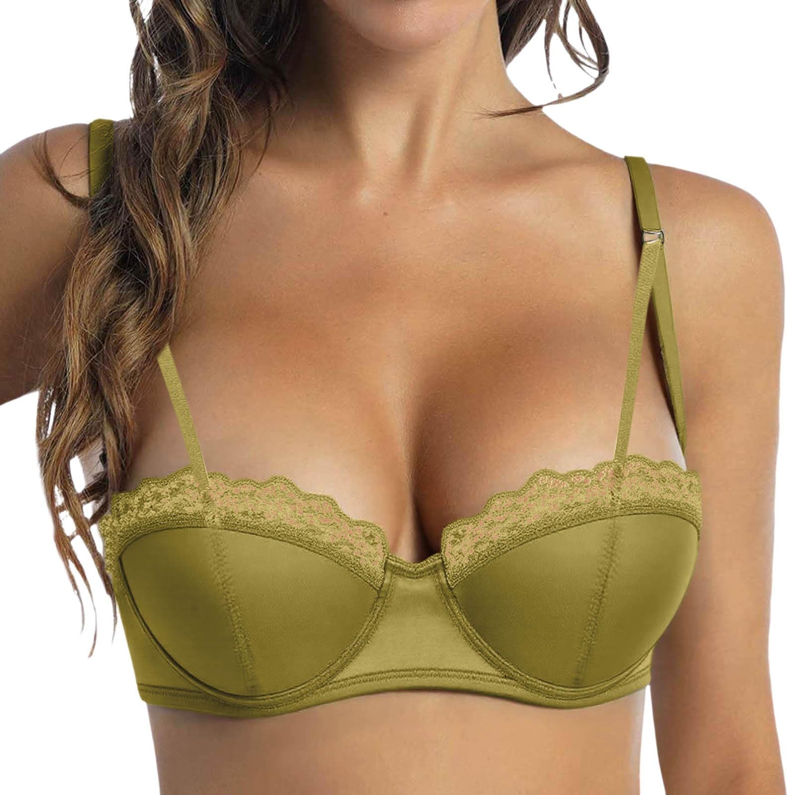 Ladies Bras Womens 1/4 Cup Push Up Bra Underwire See Through Lace Bandeau Shelf Garland with Lights Breathable Cotton Balconette Plus Size Work Office Under T-Shirt