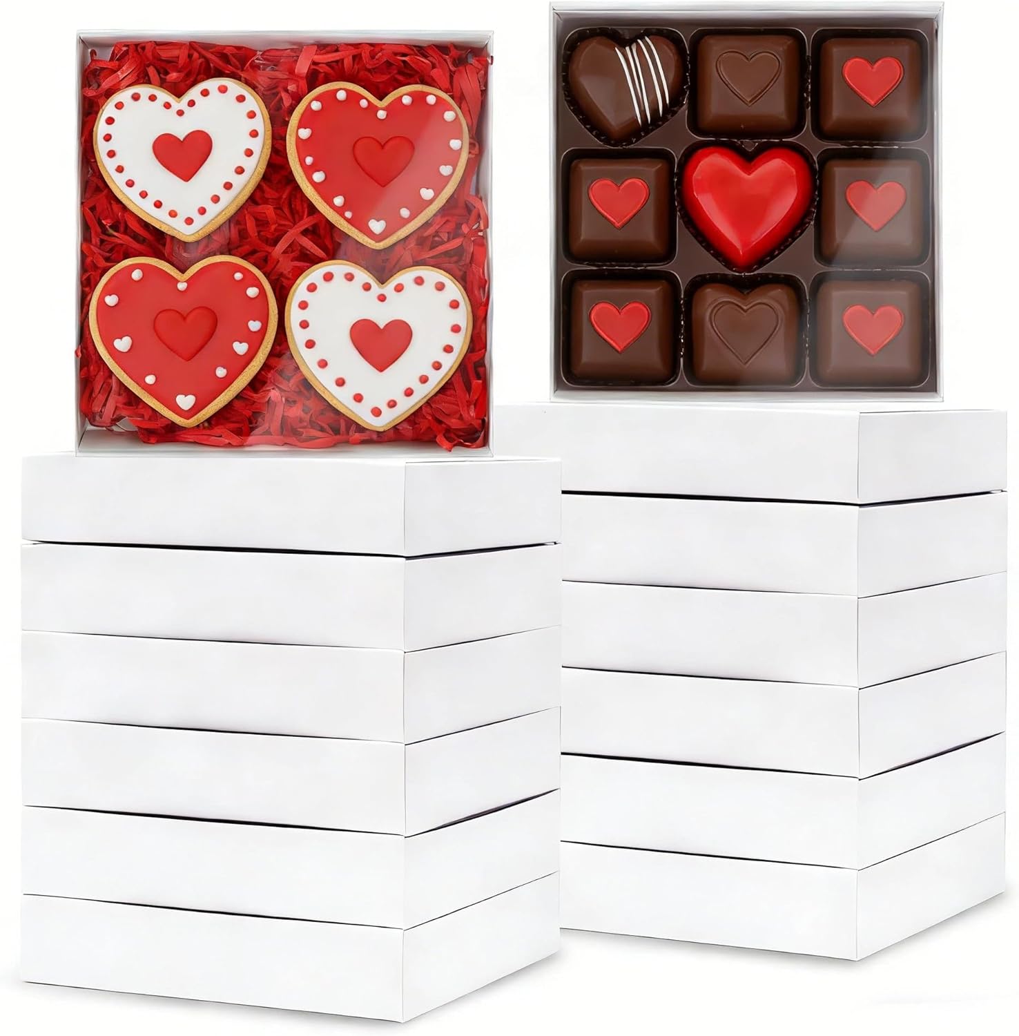 XINHPKGG 50 Pcs 8" x 8" x 1 1/2" Clear Cookies Boxes with Full Window Bakery Boxes Macaron Treat Box Chocolate Covered Ores Box - Simplex Base with Clear Lid (Two Piece Set)