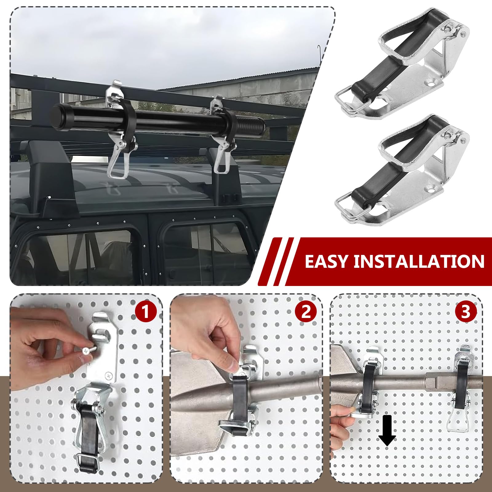 Lot de 6 supports de pelle, fermeture à serrage de 80 mm avec bande élastique, porte-balai, support de pelle pour barres de toit, porte-hache, roulement de fermeture pour remorque, camion, engin de