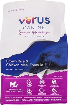 طعام الكلاب الجاف من VeRUS Pet Foods، دجاج، تركيبة Senior Advantage، كيس 4 رطل