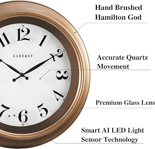 Miniatura 3 de CLXEAST Reloj de pared verde azulado iluminado de 18 pulgadas para decoraciones de Navidad, reloj de pared grande iluminado con sensor inteligente,