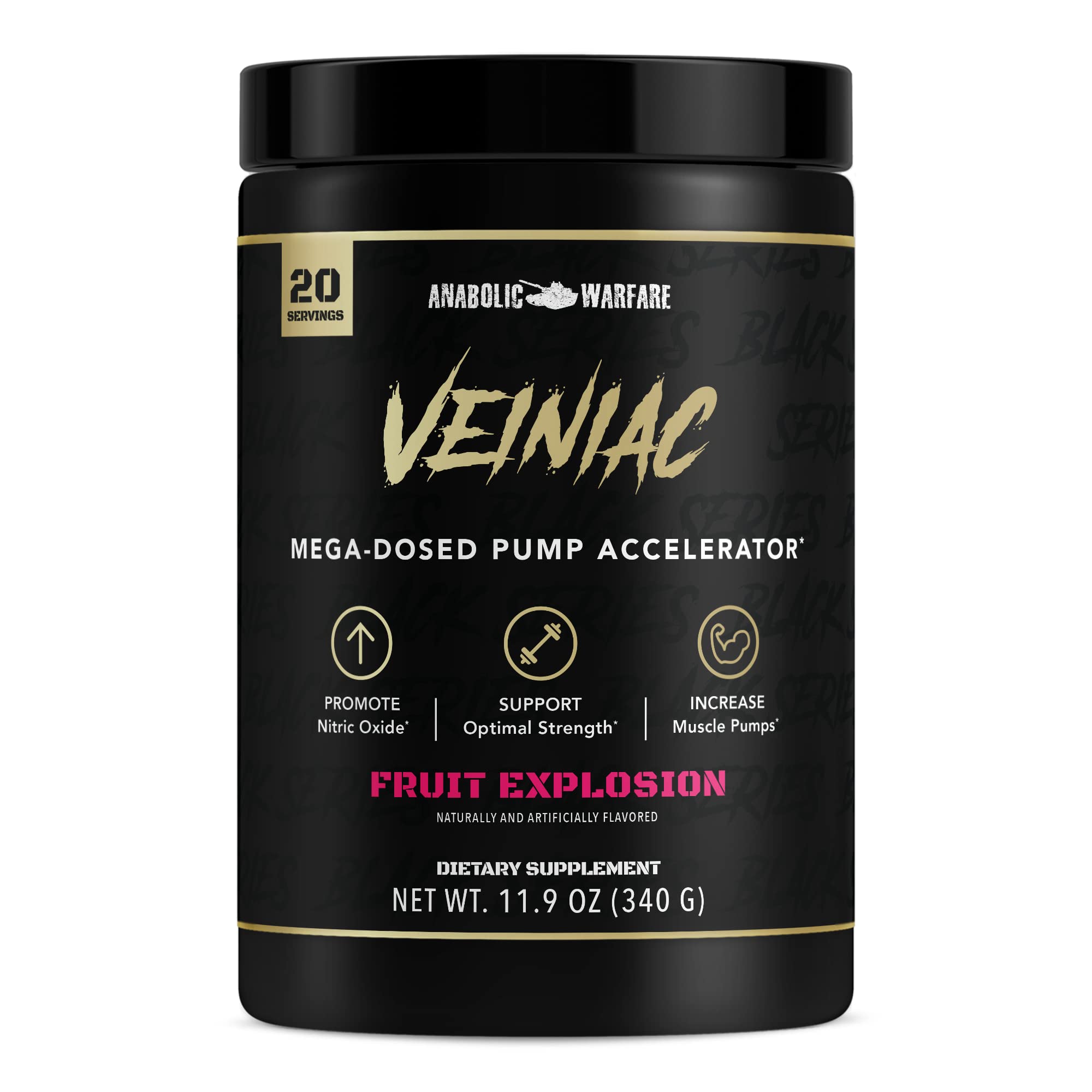 Anabolic Warfare Veiniac Muscle Pump Activator Supplement Stimulant Free Pre-Workout with L-Citrulline, Betaine Anhydrous, & Added AGMass™, Increases Nitric Oxide*, Fruit Punch 20 Servings