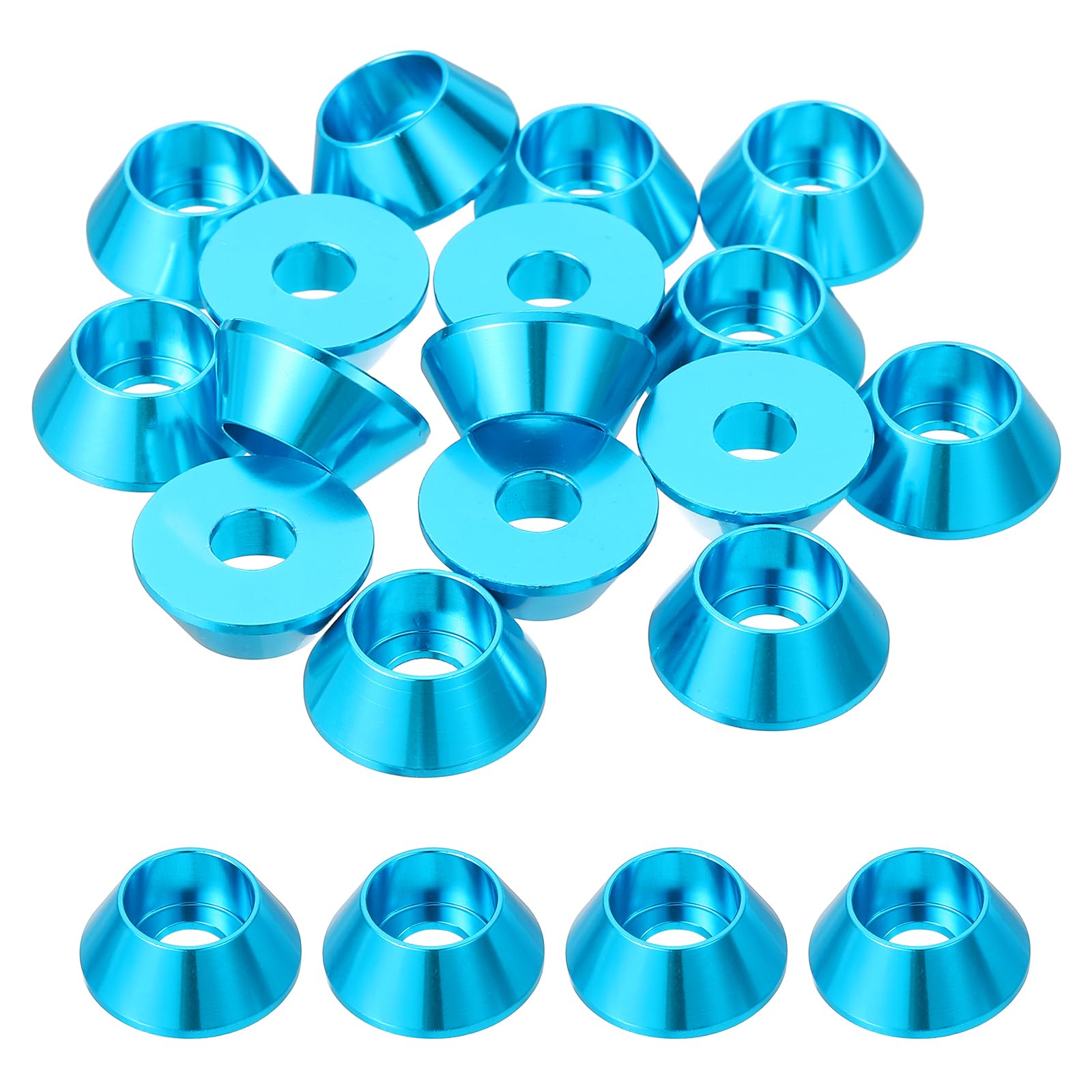 sourcing map M6 Cone Cup Washers, Anodized Aluminum Gaskets Cup Head Washer Gasket for Screw RC/FPV/PC/Drone/Mechanical Accessories Model Parts, Pack of 20 (Light Blue)