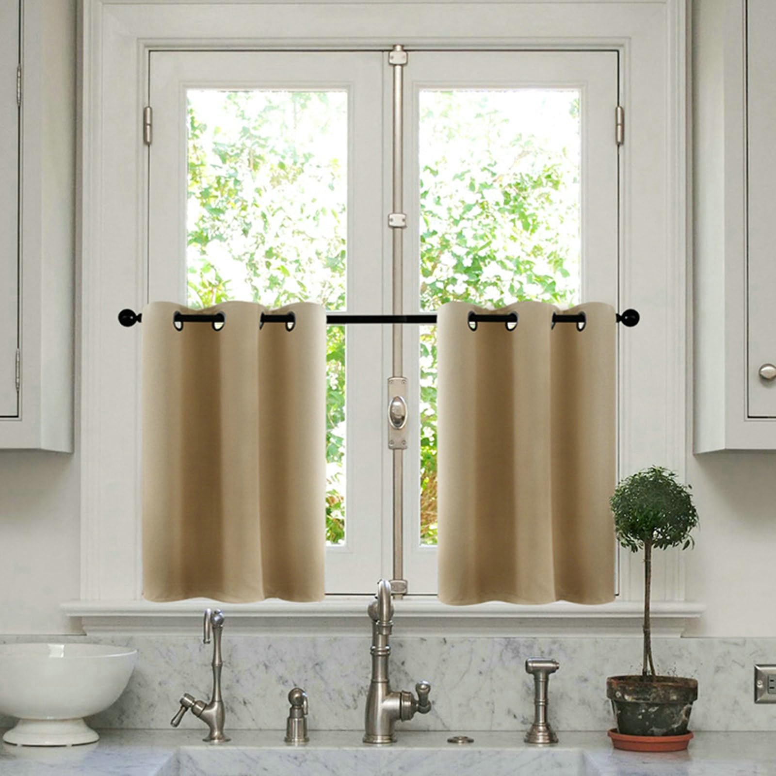 Scheibengardinen & Kurzstores Modern, Gardinen Kurz Fenster Einfarbig Ösenvorhänge Blickdicht Bistrogardine Modern 2er Set Gelb 132x114.5CM