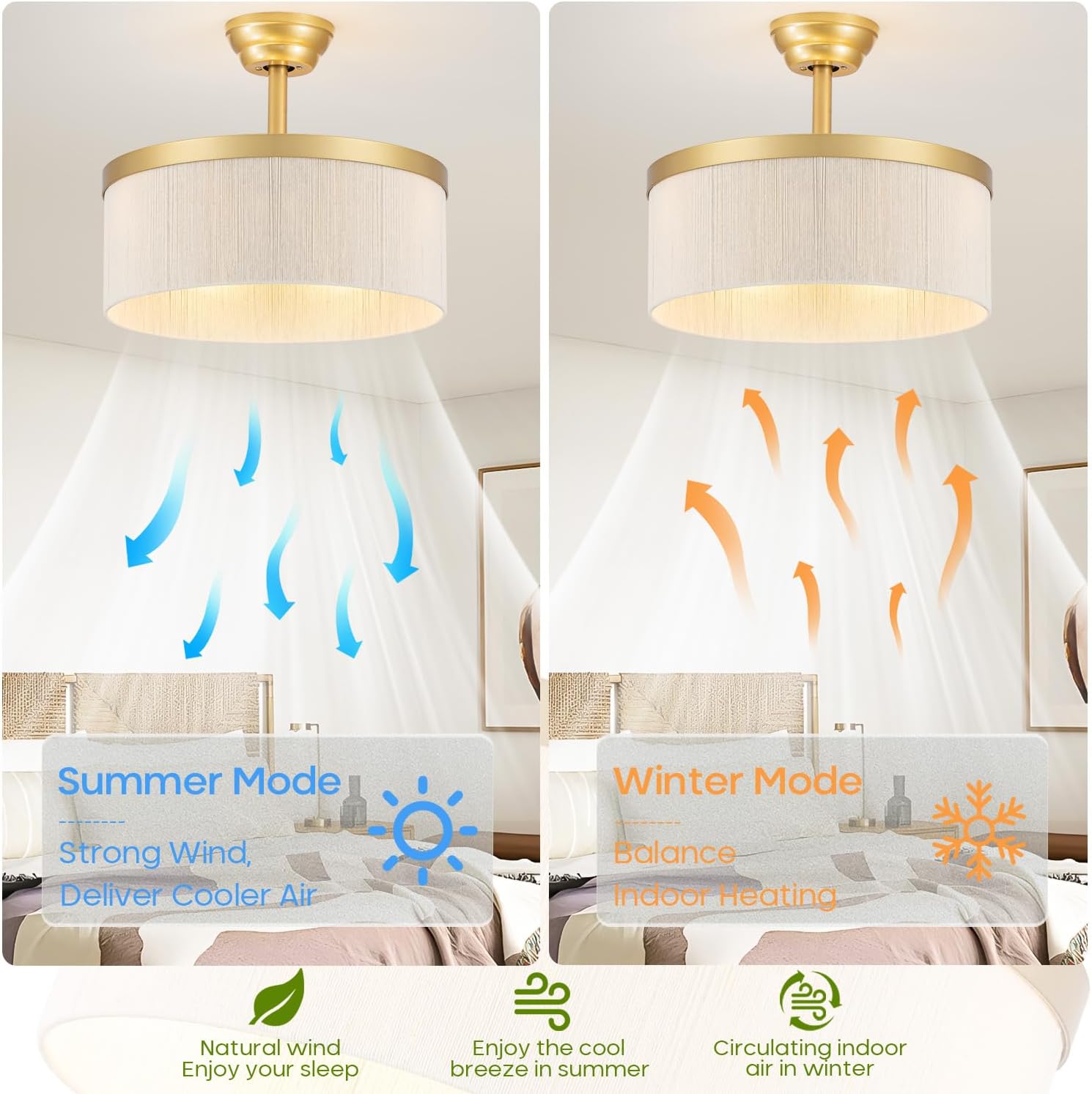 Boho Fandelier Caged Ceiling Fan with Light, Gold Rattan Chandelier Fan with Remote Control, 6 Speeds, Timer, Adjustable Height, Enclosed Design for Bedroom, Nursery, Foyer, Kitchen, Living Room