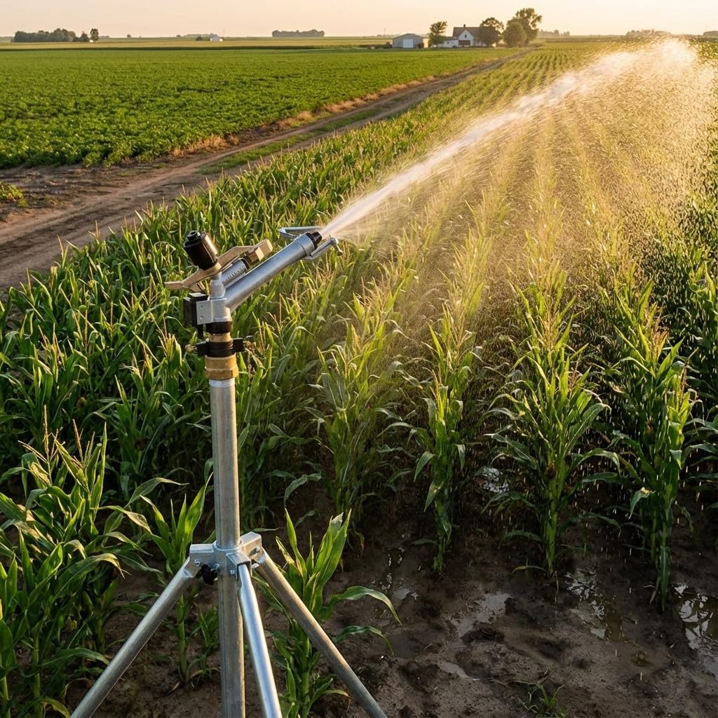 Suinga Cannone d'irrigazione da 16 a 29 metri, Ambo 1 1/2 pollici. Angolo di irrigazione regolabile. Pressione di lavoro da 1,5 a 5 bar. Connessione femmina da 1 1/2 pollici. Realizzato in metallo.