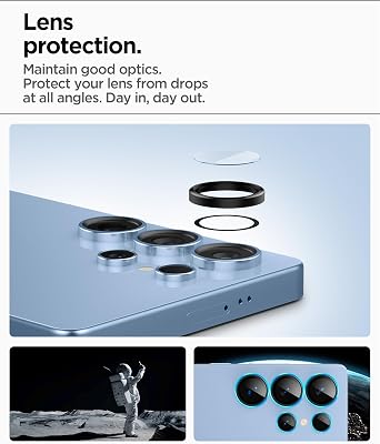 Spigen Camera Lens Protector for Galaxy S25 Ultra - Black [2 Pack] | GlasTR EZ Fit Optik Pro, 9H+ Tempered glass, Scratch resistant, Original photo quality, Auto-align tray, Case-friendly