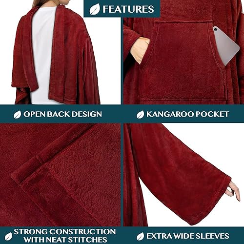 Miniatura 156 de PAVILIA Manta con mangas para adultos, mujeres y hombres, manta suave y cálida de forro polar, manta de regalo Negro -,Marrón,Burrito Beige,Carbón