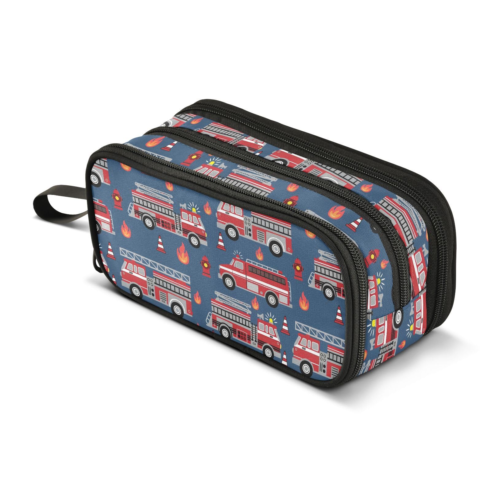Mnsruu Red Fire Truck Pencil Case Boys Girls Pen Bag Large Capacity School Office Stationery Organizer Pencil Pouch Holder Zipper Kids Teens Adults
