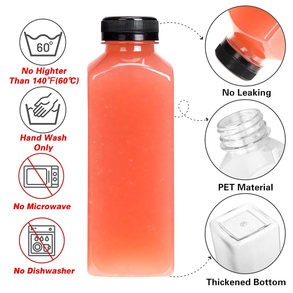 Moretoes 6pcs 16oz Reusable Plastic Juice Bottles with Leak - proof Caps - Image 3