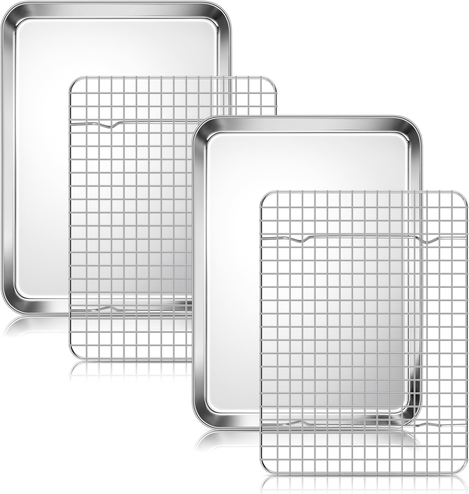 Quarter Sheet Pan with Wire Rack Set (2 Baking Sheets+2 Racks), Homikit Stainless Steel Baking Tray with Grid Cooling Rack for Toaster Oven Roasting, Metal Bacon Cookie Jelly Roll Pan, 12" x 10" Inch