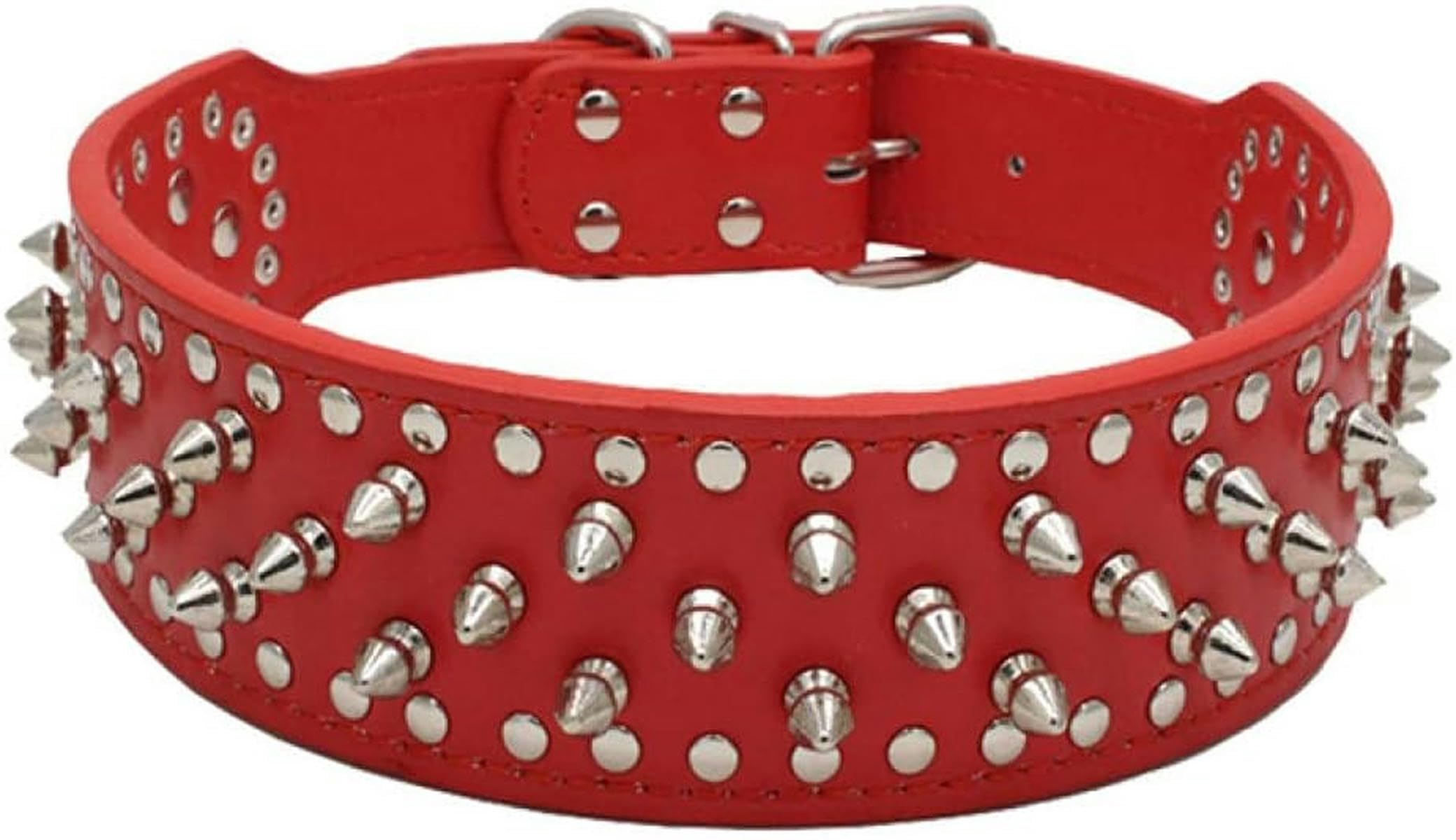 Collare per cani in pelle PU con borchie, regolabile, con rivetto, per la sicurezza - DM