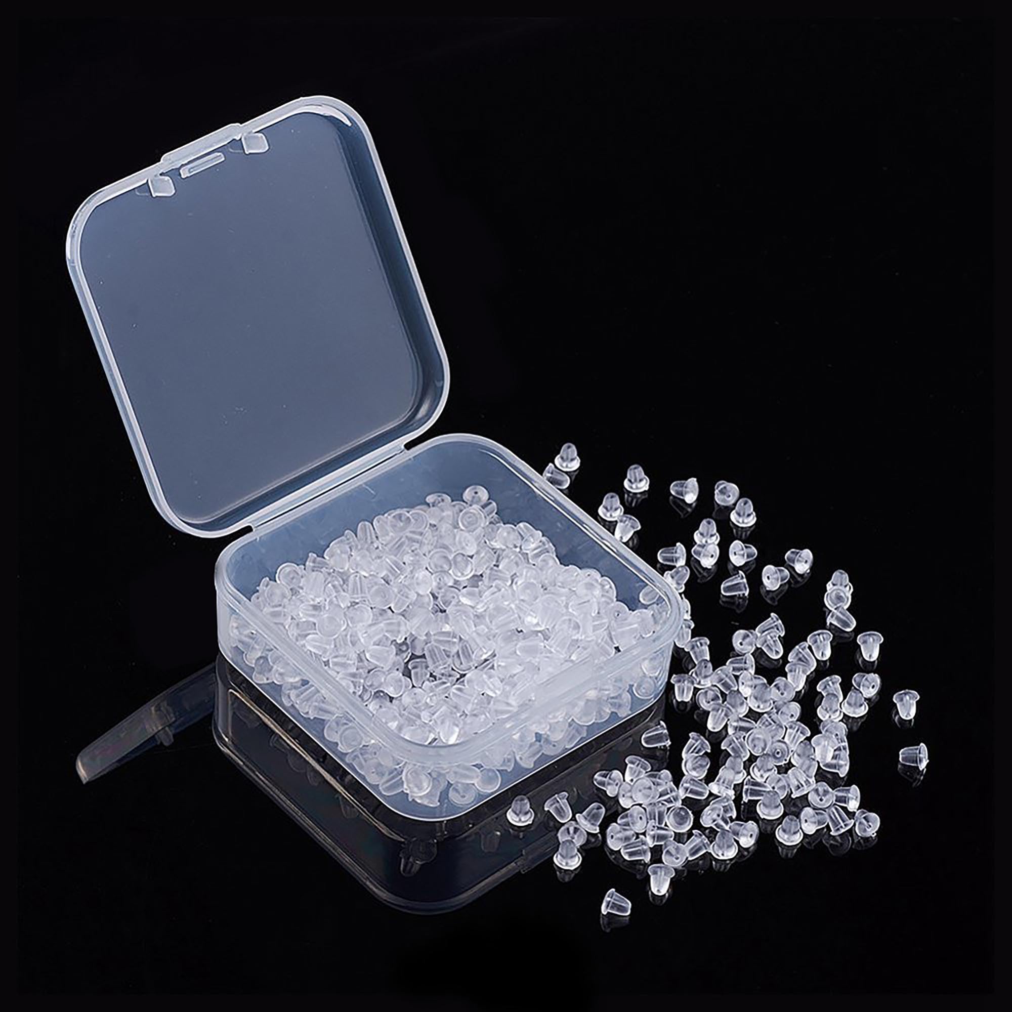 500pcs Clear Plastic Earring Backs Safety Stoppers with Storage Box - Hypoallergenic Bullet Backs for Stud & Hook Earrings