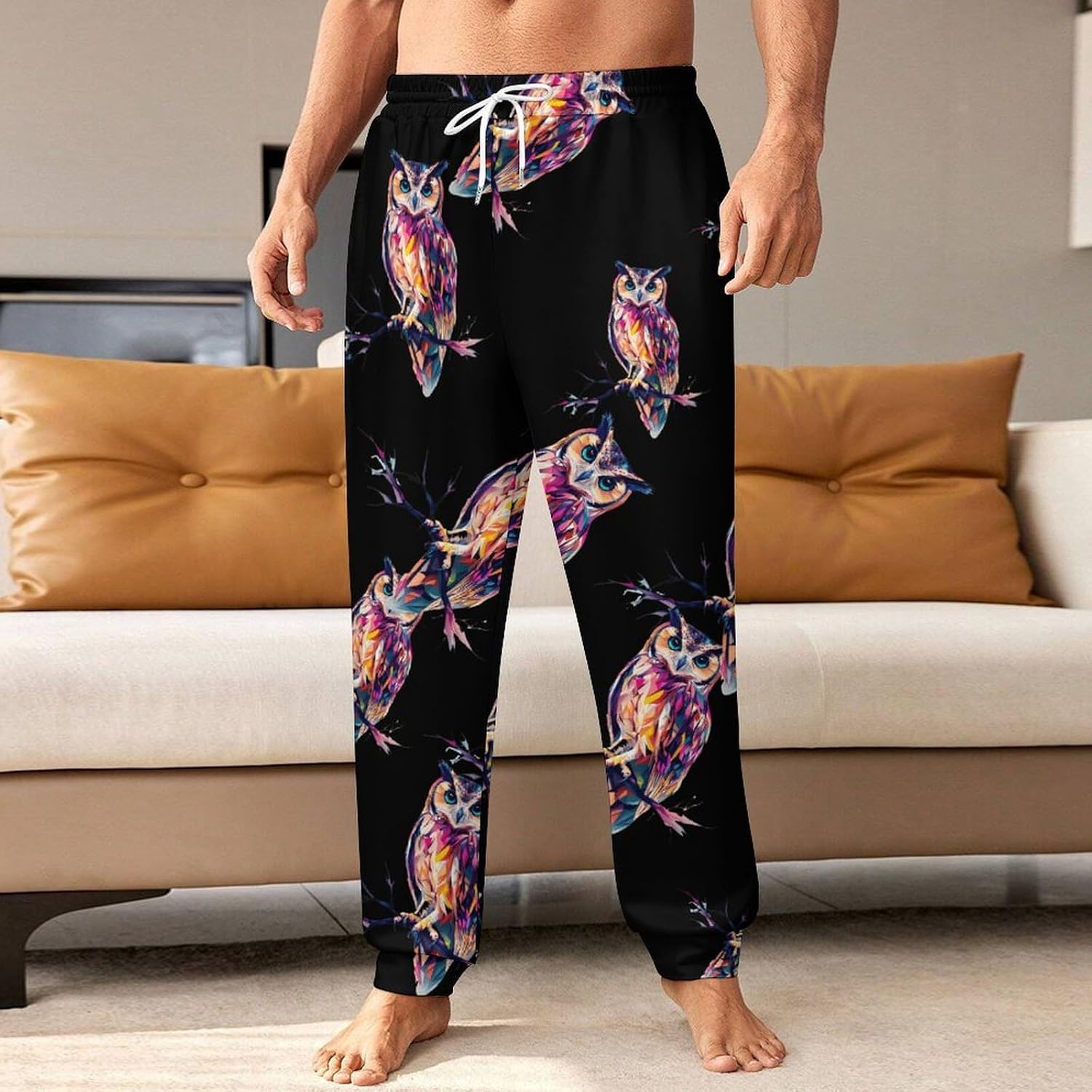 Owl Perched On A Tree Branch Men's Pants Athletic Workout Sweatpants Jogger Casual Pant for Sports Home