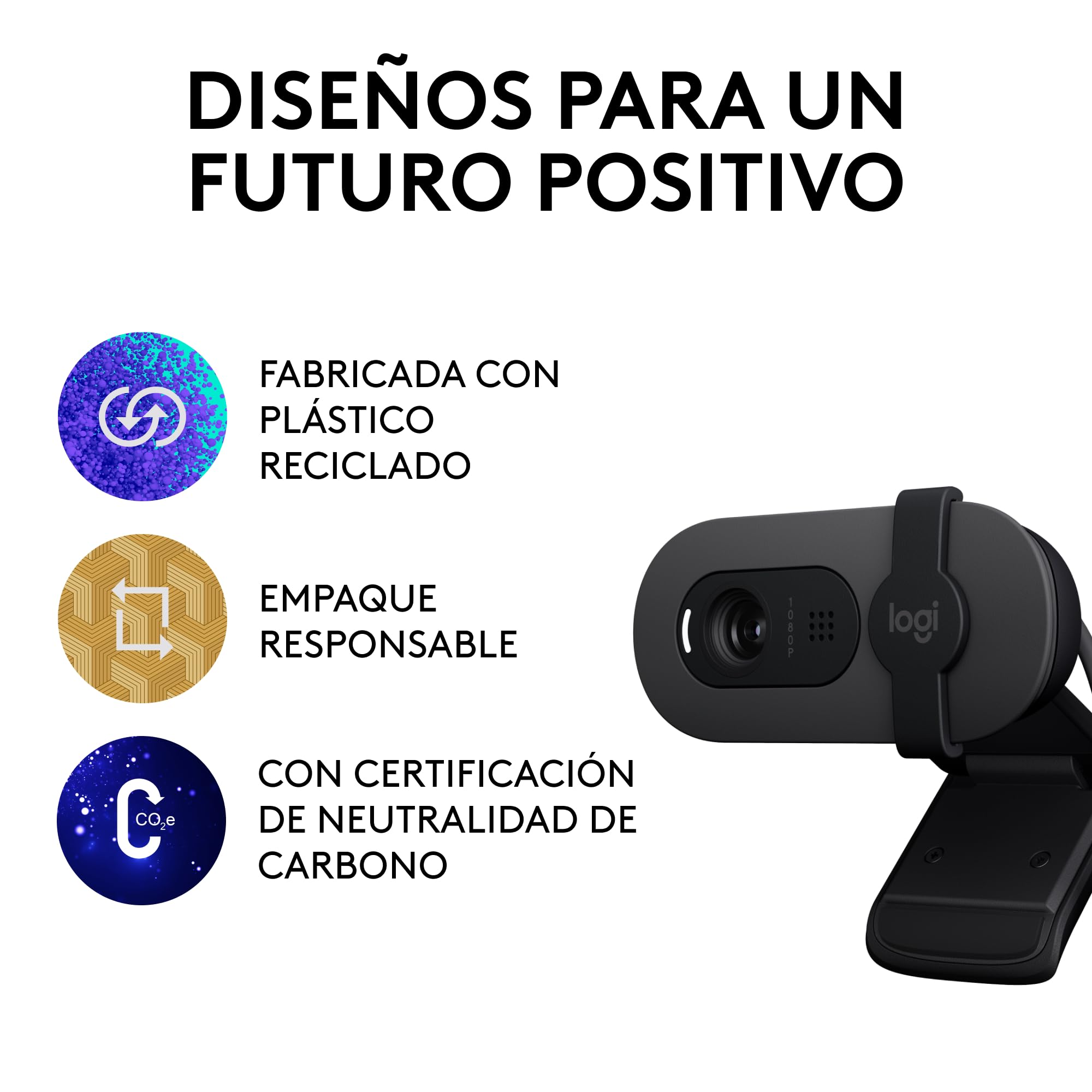 Logitech Brio 100, cámara web Full HD para reuniones y streaming, equilibrio de iluminación automático, micrófono integrado, tapa de privacidad, USB-A, Microsoft Teams, Google Meet, Zoom y más,Grafito