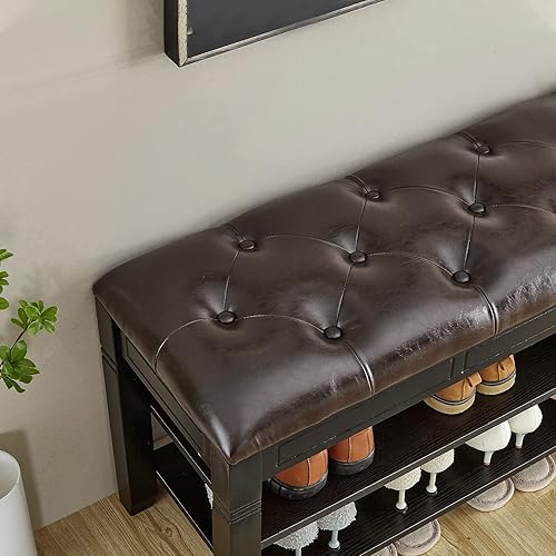 Miniatura 6 de LEILISI Banco de zapatos, organizador de almacenamiento con cojín de 2 niveles elevador superior, zapatero para entrada, sala de estar, dormitorio,