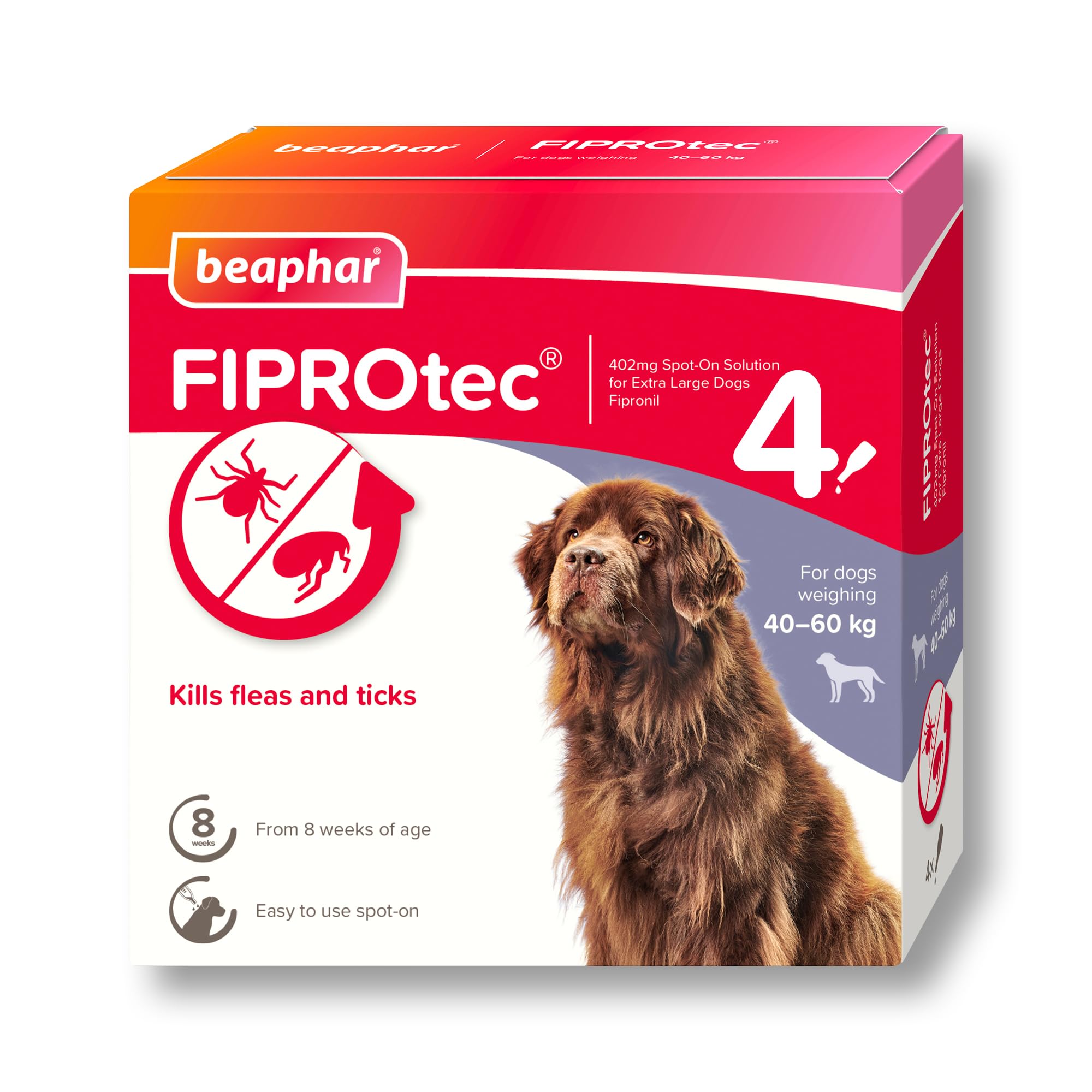 Beaphar Fiprotec® Flea & Tick Spot-On For Dogs - Xl (>40Kg) - 4 Pipettes