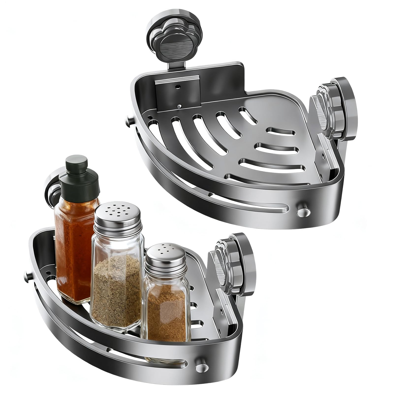 WDSOPK Adjustable Corner Shower Shelves - 2 Pack No Drill Storage | Strong Suction Shower Caddy For Shampoo, Soap, Body Wash | Bathroom & Kitchen Nization Solution,