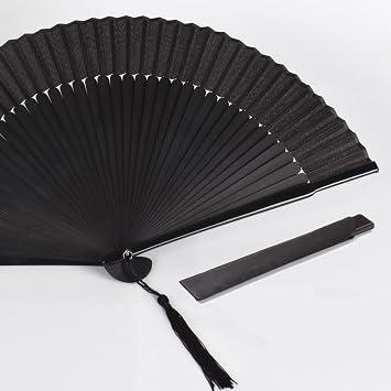 8.27" Hand Held Bamboo Silk Folding Fan, Foldable Small Hand Fan,Chinese/Japanese Charming Elegant Vintage Retro Style,Women Ladys Girls Best Gifts Black
