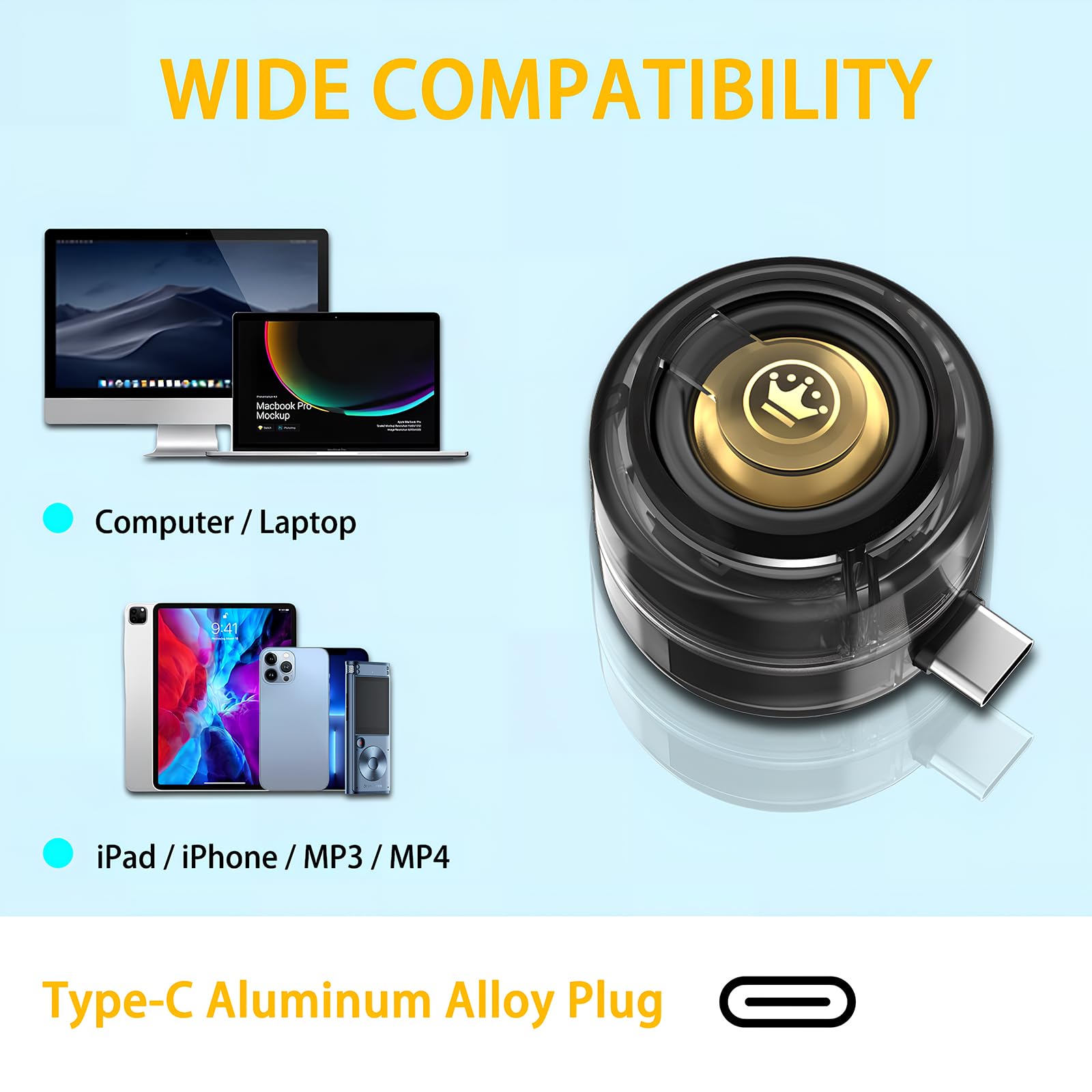 Mini Altoparlante Portatile Universale, Tipo C Plug-in Altoparlante del Telefono Cellulare, Casse Portatili Line-In Audio HD Senza Perdite Connetti Istantaneo Trasparente Nero