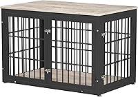 Vista 14 de Mueble de jaula de perro resistente de 26 pulgadas para perros pequeños, mesa auxiliar decorativa para casa de mascotas, muebles de madera para Negro