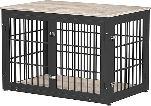 Miniatura 28 de Mueble de jaula de perro resistente de 42 pulgadas para perros grandes y medianos, mesa auxiliar decorativa para casa de mascotas, muebles de madera
