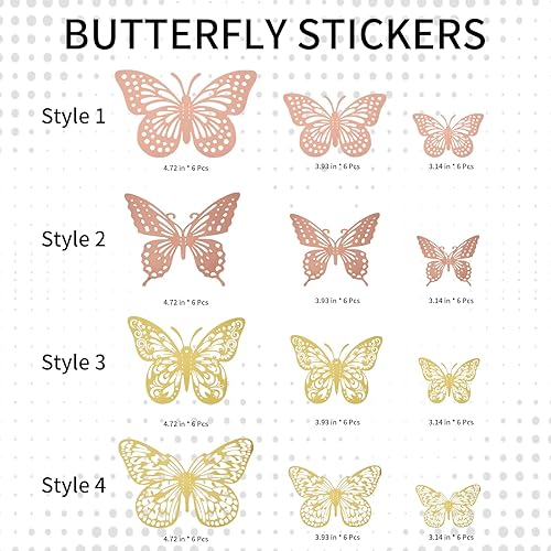 Miniatura 6 de 72 piezas de decoración de pared de mariposa, decoración de habitación, 4 estilos 3 tamaños, decoración de mariposa, decoración de pastel de