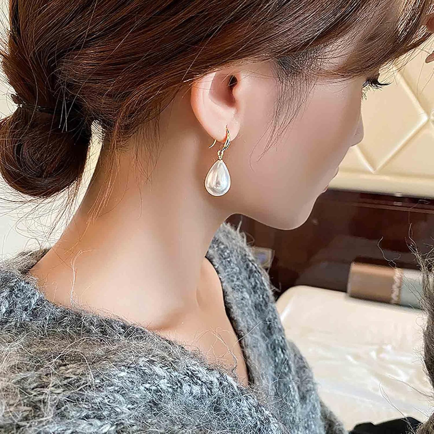 W WEILIRIAN Boho Pearl Drop Earrings for Women Teardrop Pearl Earrings Pearl Dangle Hook Earrings Gold Pearl Bead Earrings Wedding Pearl Earrings Jewelry for Girls Gifts - Image 5