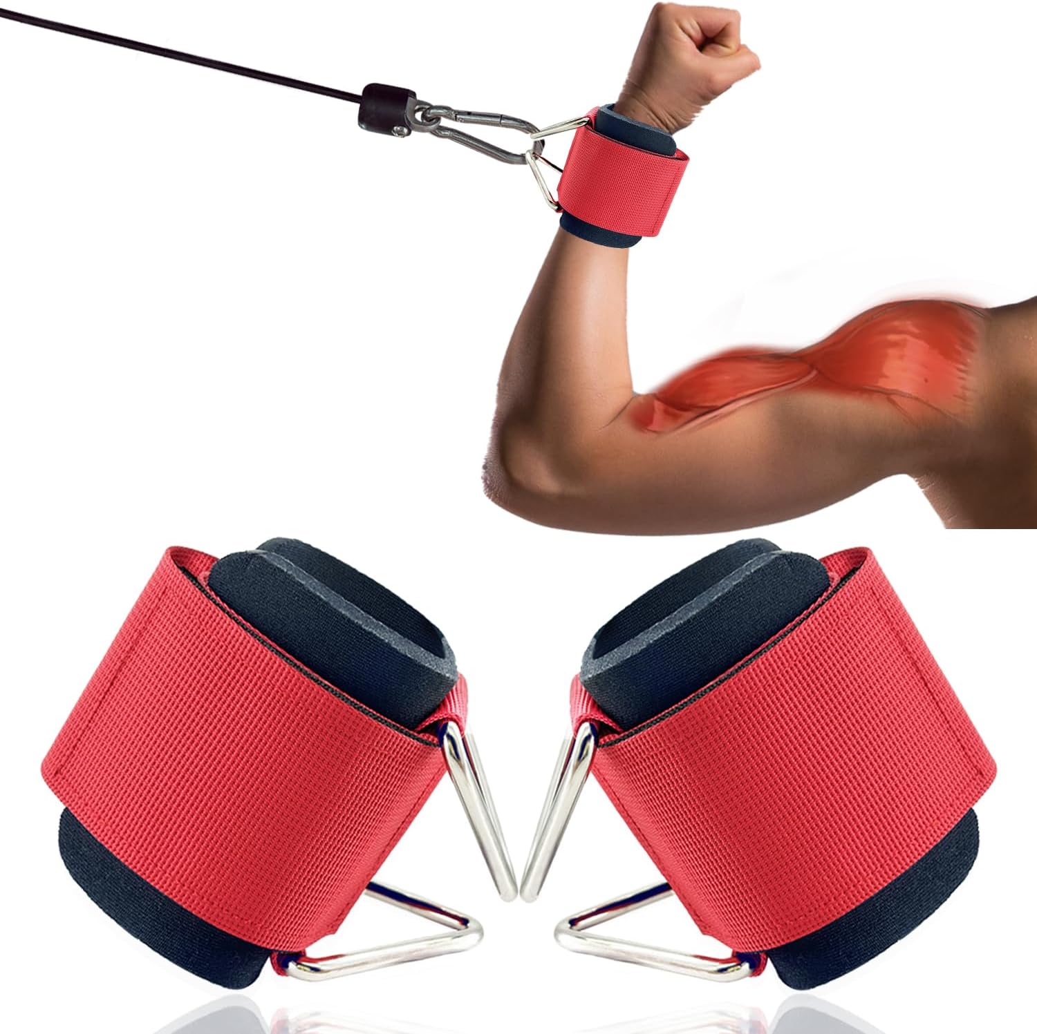 2Pack Wrist Cuffs for Cable Machine, Adjustable Neoprene Padding, One Size Fit All, Fitness Wrist Straps for Men Women
