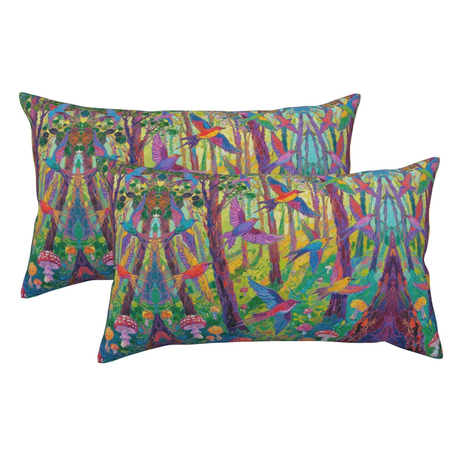 Colorful Forest Luxury King Pillowcases Set of 2, Plush Velvet Feel Pillow Covers with Hidden Zipper, Skin & Hair Friendly, 20x36 Inches Pillow Cases for Sleeping Gift