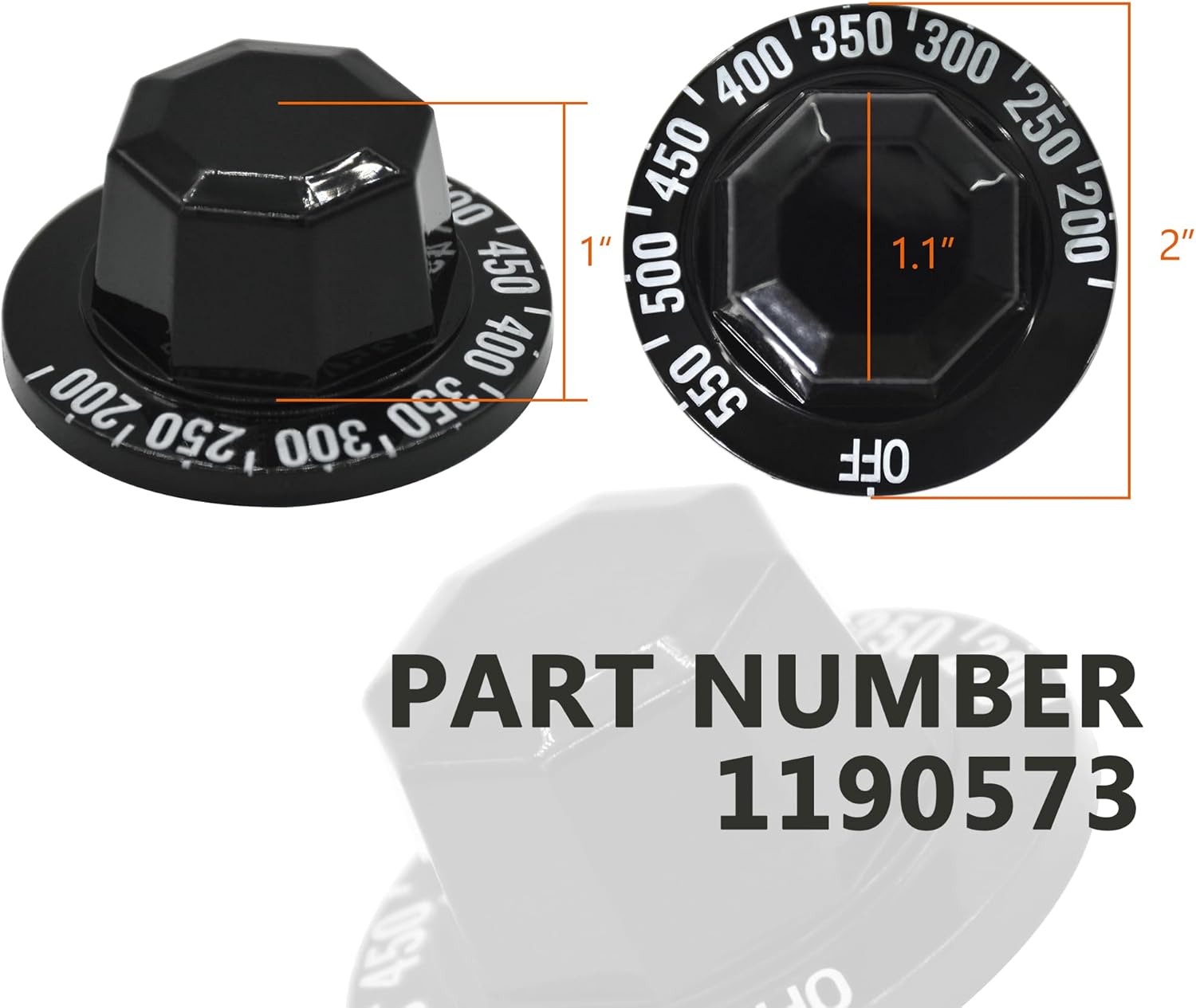 1190573 Thermostat Stove Knob Dial - Off/200-550F Replacement Part Control Compatible with Southbend Range Oven Kitchen Burner Accessories 2PCS