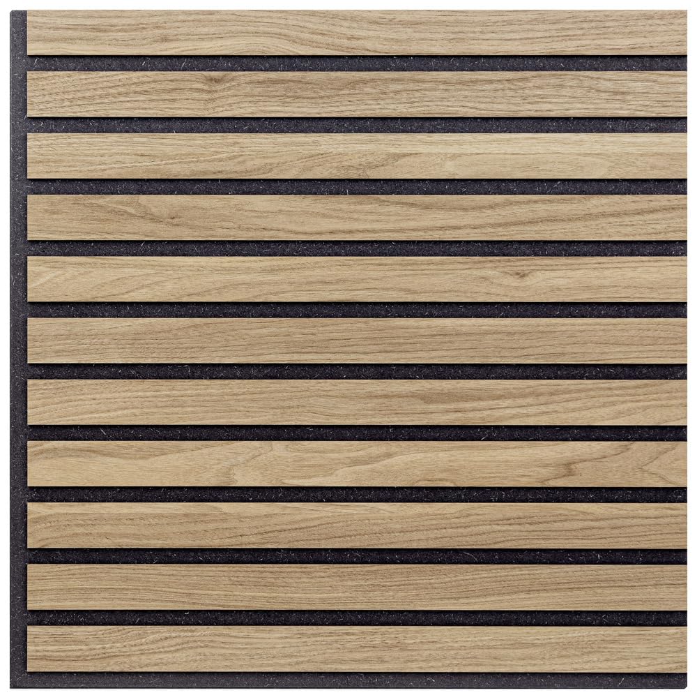 MODULARREDO | HOOGAPANEL, Set di Cinque, Pannelli Decorativi Murali Fonoassorbenti a Listelli Lineari in Legno, 55x55 p1.1 cm, Rovere Aurora - Made in Italy