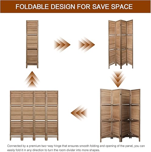 Miniatura 4 de ECOMEX Divisor de habitación con estantes, divisor de habitación blanco de 4 paneles, separadores de habitación y pantallas de privacidad plegables,