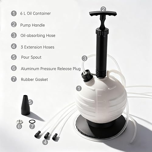 Miniatura 3 de Bomba extractora de aceite al vacío manual de 6 litros, bomba extractora de fluidos con 1 manguera y 3 tubos largos y duros para cambios de líquidos